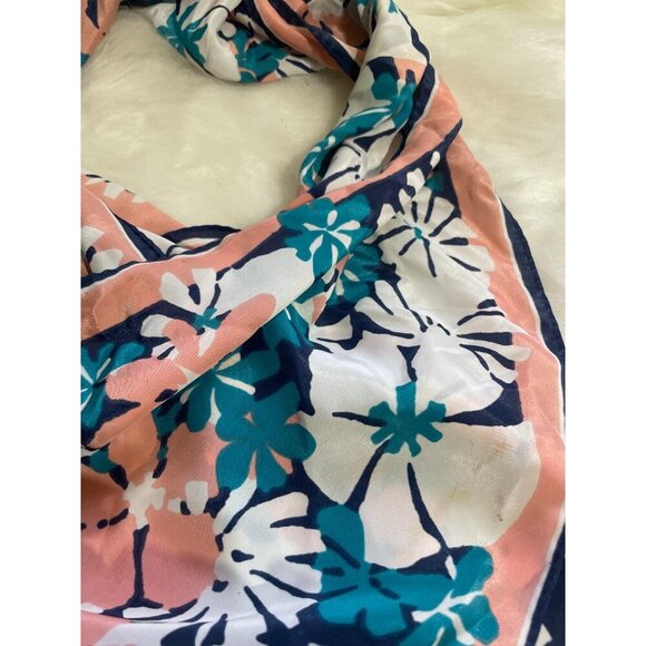 Floral Print Lightweight Scarf With Pink & Blue Tropical Design 11x51 Inches Sof - Picture 4 of 6
